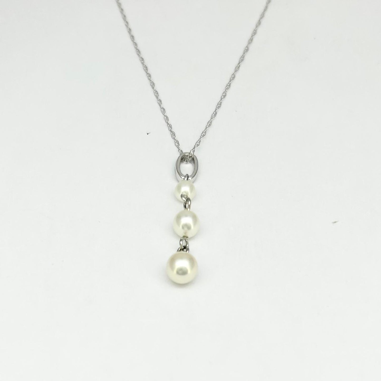 Collana Donna Oro Bianco 18 KT Ciondolo n. 3 Perle Coltivate _CL023