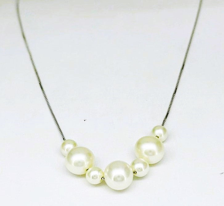 Collana Donna Oro Bianco Ciondolo n. 7 Perle Alternate Grandi Piccole Coltivate _CL024