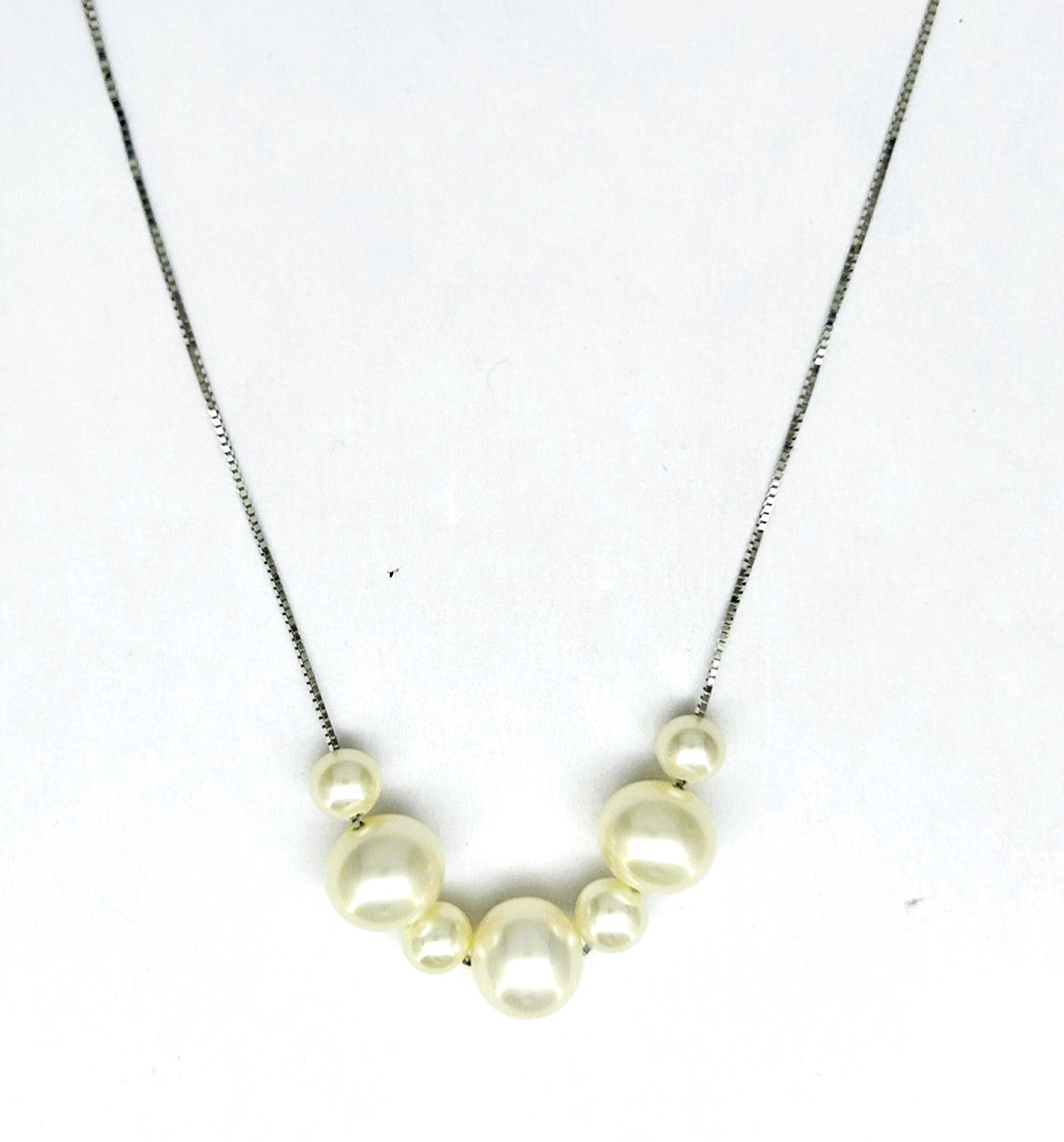 Collana Donna Oro Bianco Ciondolo n. 7 Perle Alternate Grandi Piccole Coltivate _CL024