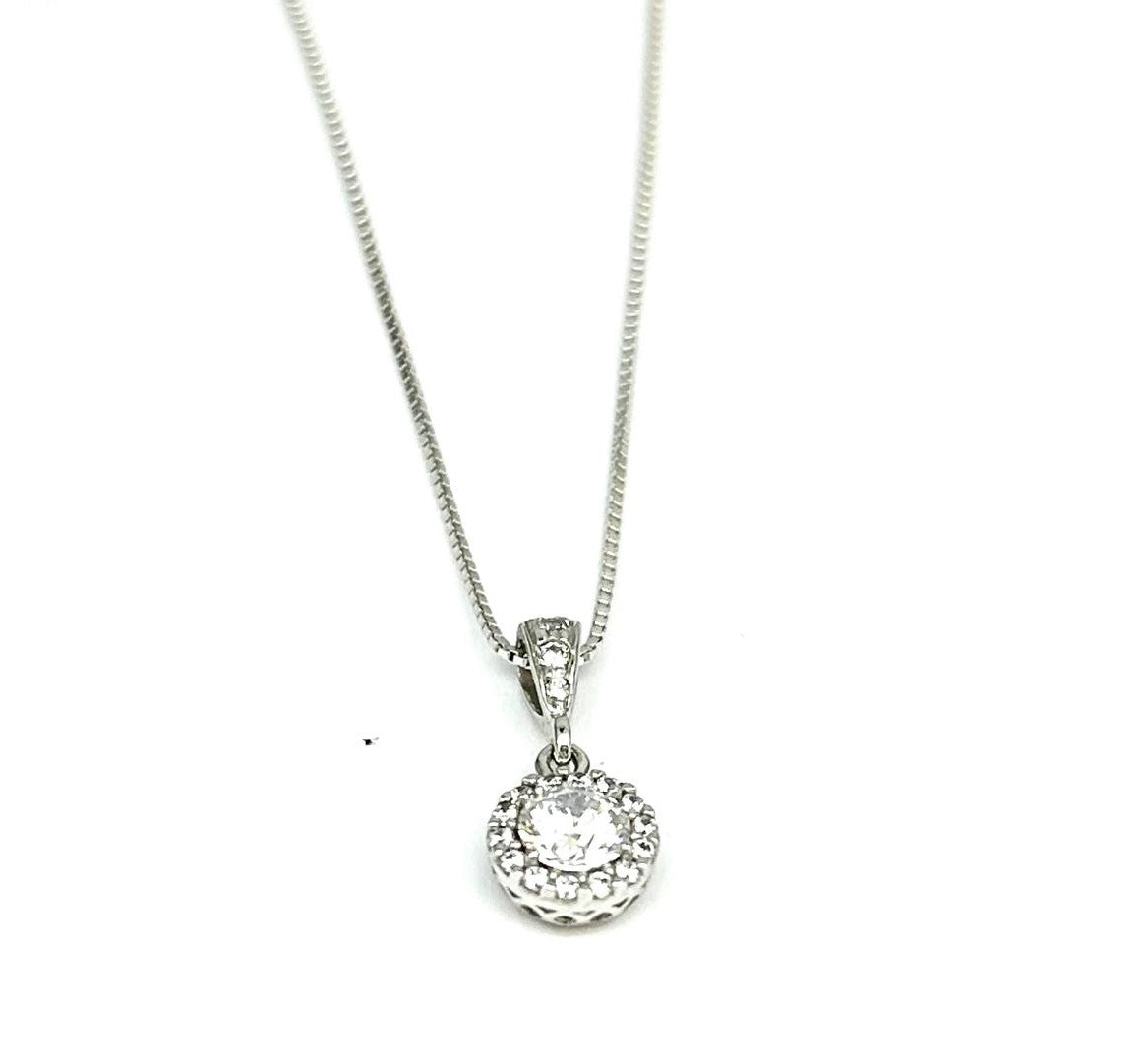 Collana Donna Oro Bianco 18 kt Ciondolo Zirconi _CL026