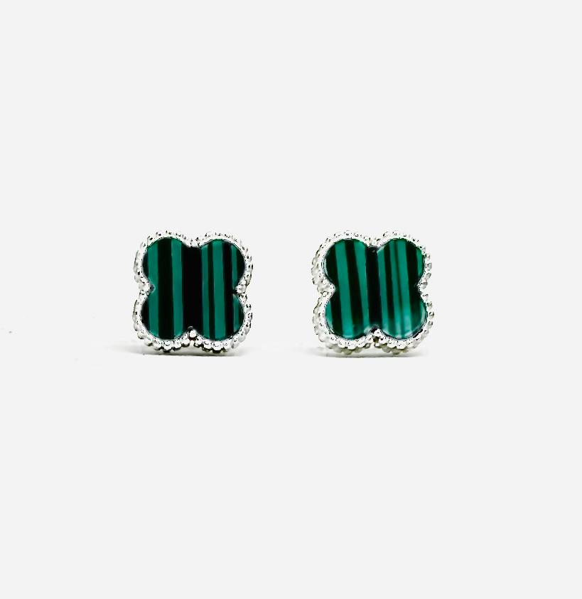 Orecchini Donna Argento 925 Vancleef Argentato Quadrifoglio Verde _LSO07