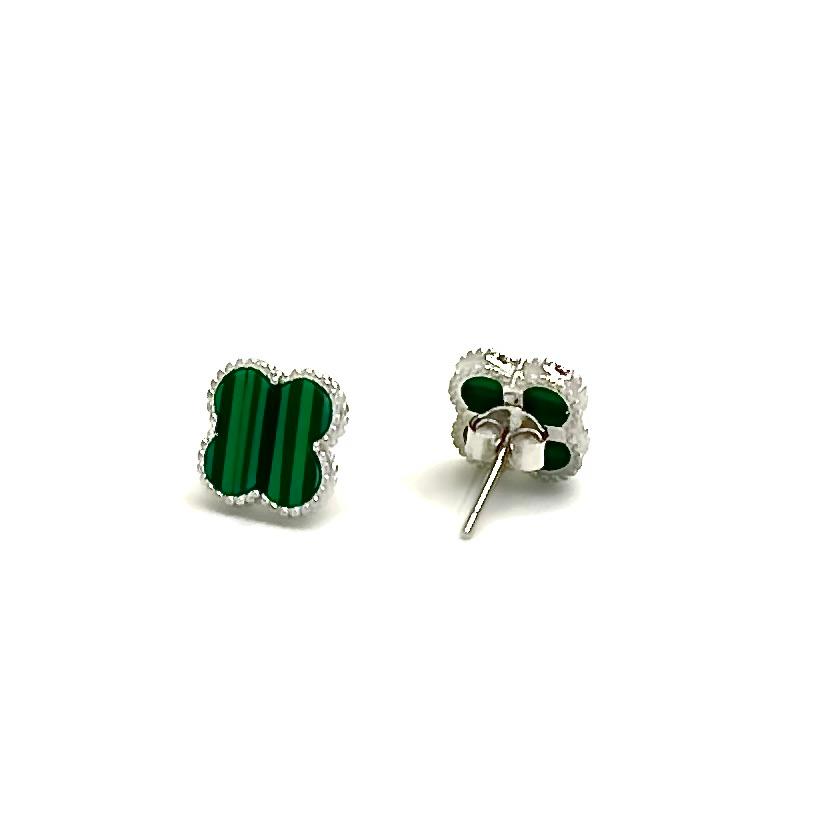 Vancleef Damen-Ohrringe Silber 925 mit grünem vierblättrigem Kleeblatt _LSO07