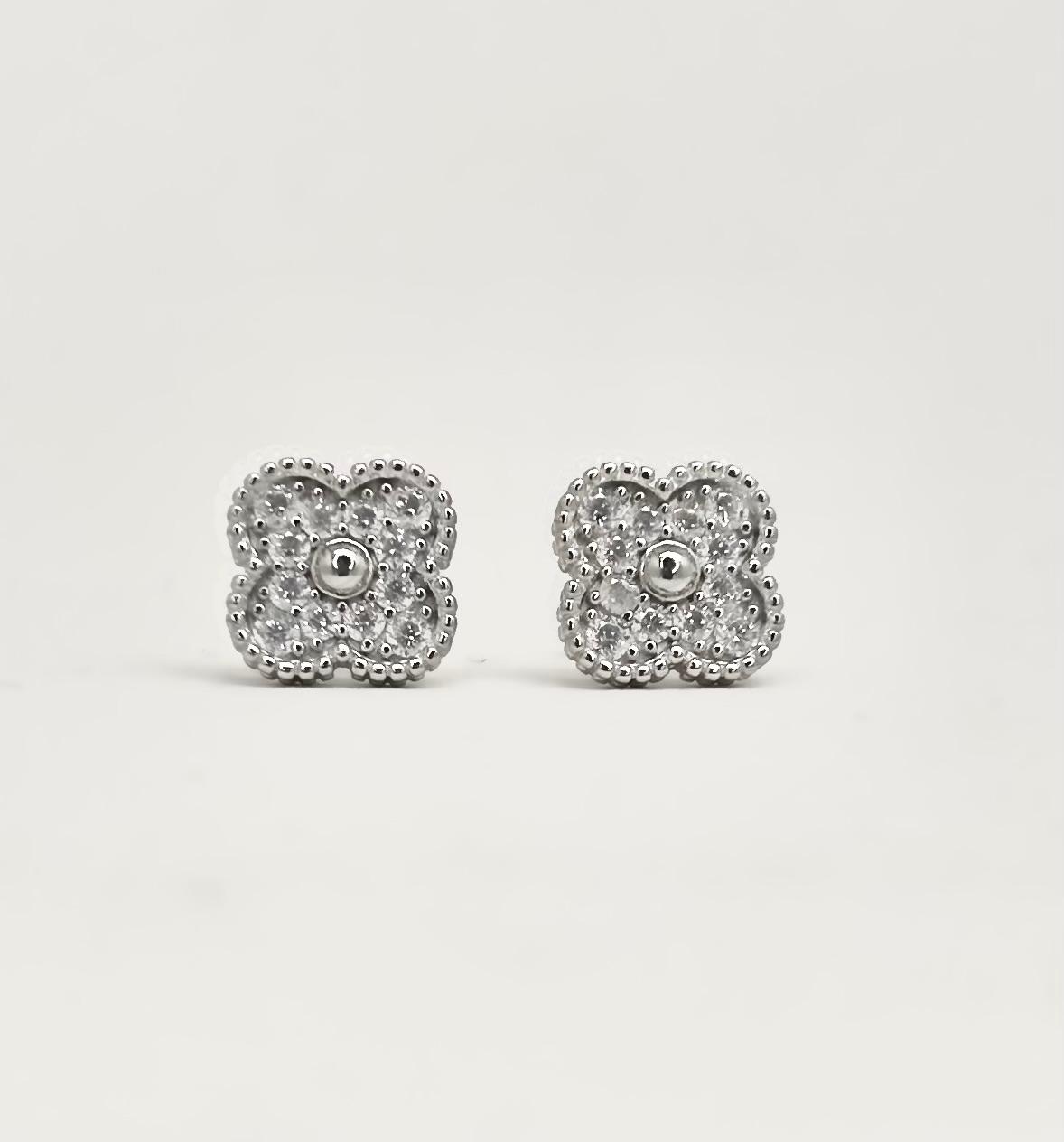 Vancleef Damen-Ohrringe aus 925er Silber mit vierblättrigem Kleeblatt und Kristallen _LSO08