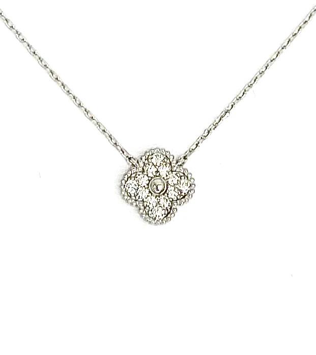 Collana Donna Argento 925 Vancleef Argentato Quadrifoglio Cristallo _LSC22