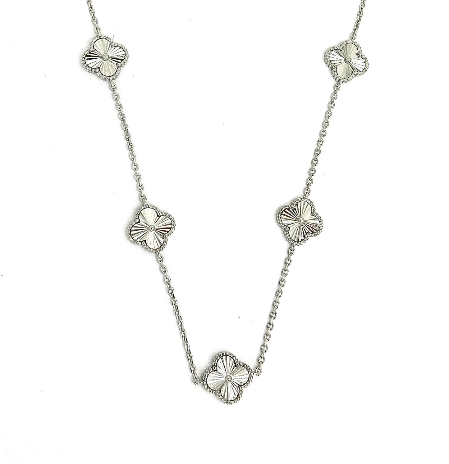 Vancleef Damen-Halskette aus 925er Silber mit 5 vierblättrigen Kleeblättern und Blumen _LSC28