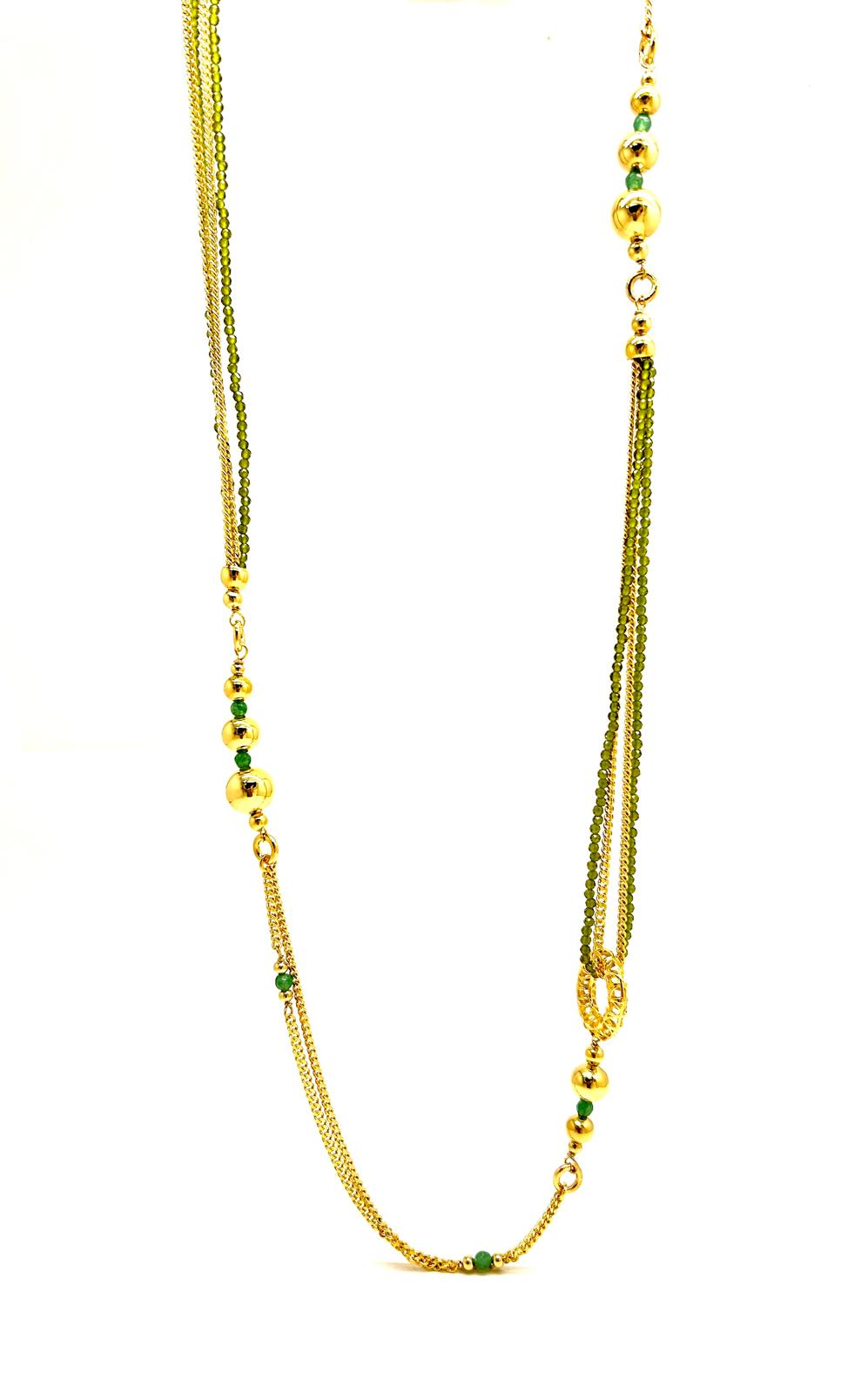 Collana Lunga Ungari Donna Bronzo Sfere Elemento Circolare e Perline Verdi Firenze _CL043
