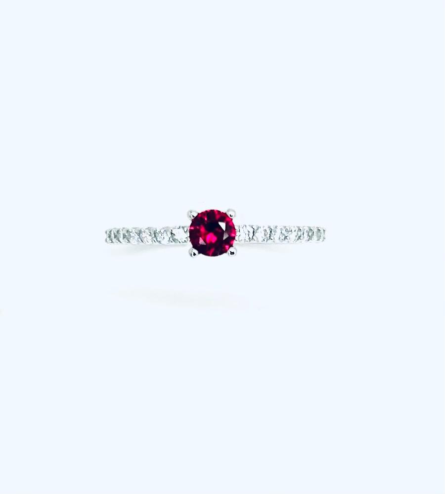 Anello Donna Oro Bianco 18 kt Solitario Rubino Sintetico e Zirconi n.14 _AN016