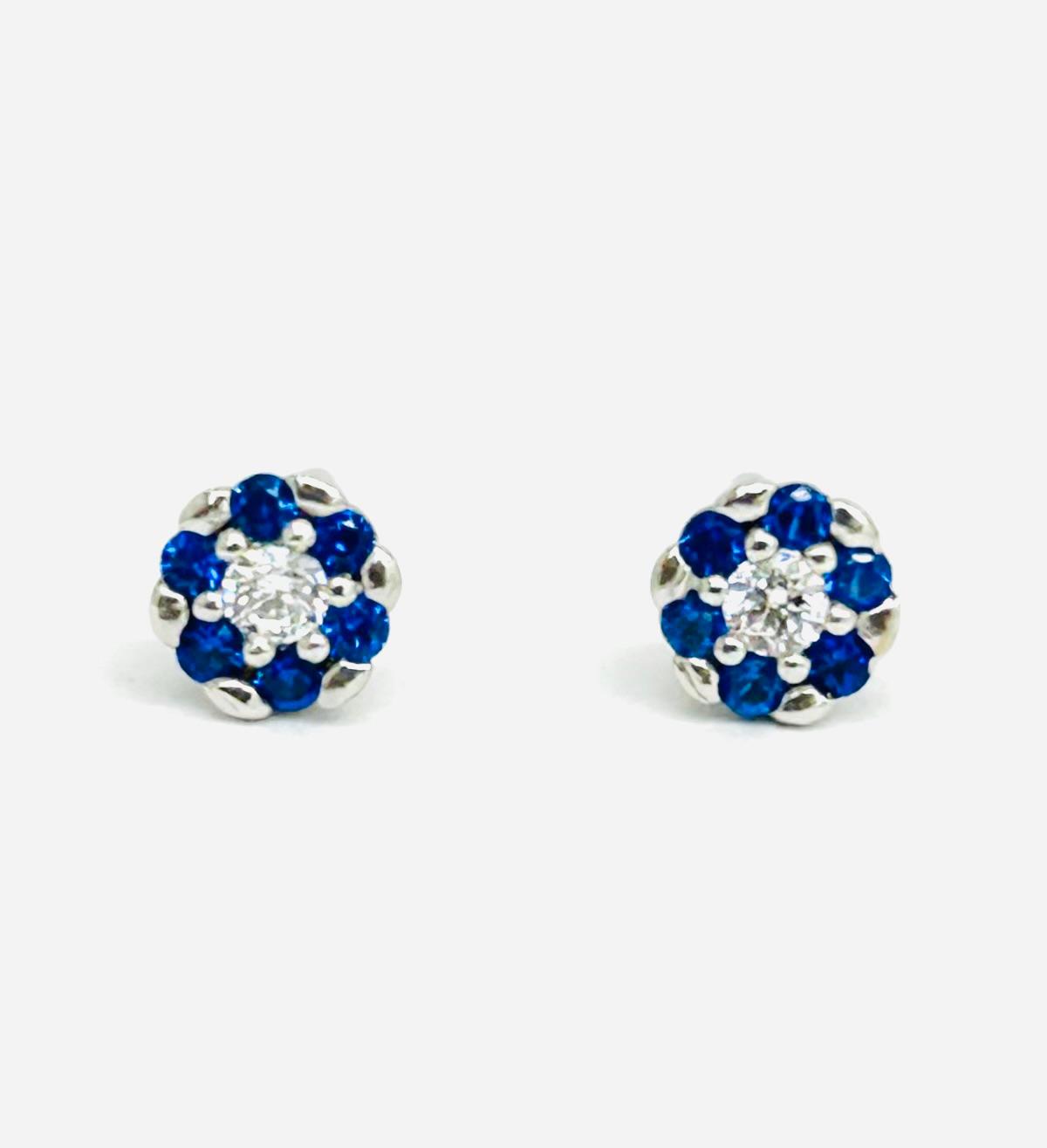 Orecchini Donna Oro Bianco 18 kt Punto Luce Zirconi e Zaffiri Blu Sintetici _OR004
