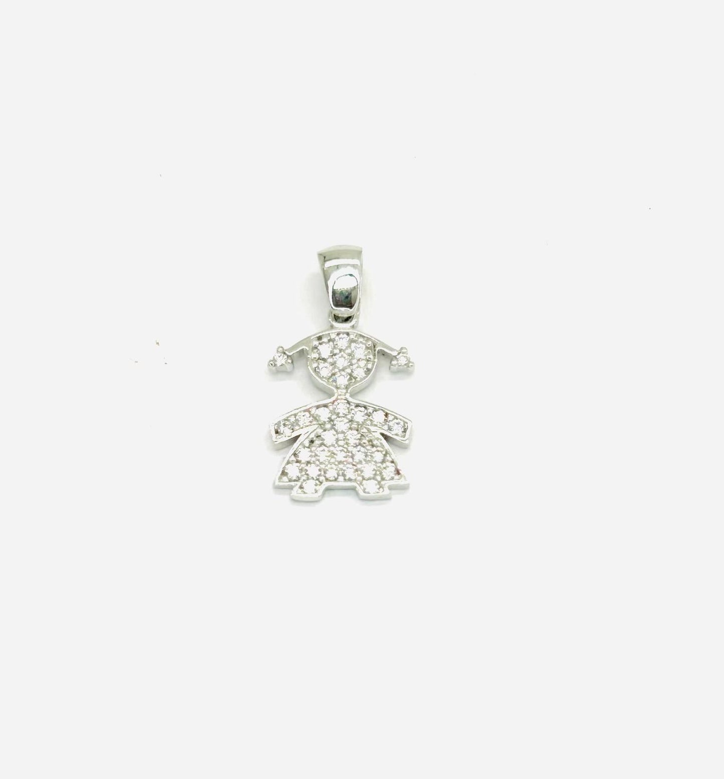 Ciondolo Oro Bianco 18 kt Bimba Zirconi _CI004