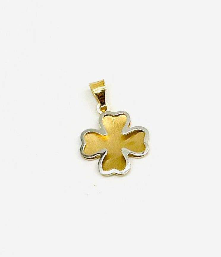 Ciondolo Oro Giallo e Bianco 18 kt Quadrifoglio Zirconi _CI007