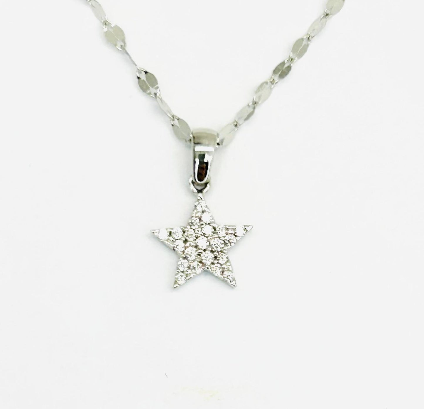 Collana Donna Oro Bianco 18 KT Punto Luce Zirconi Bianchi Stella _CL014
