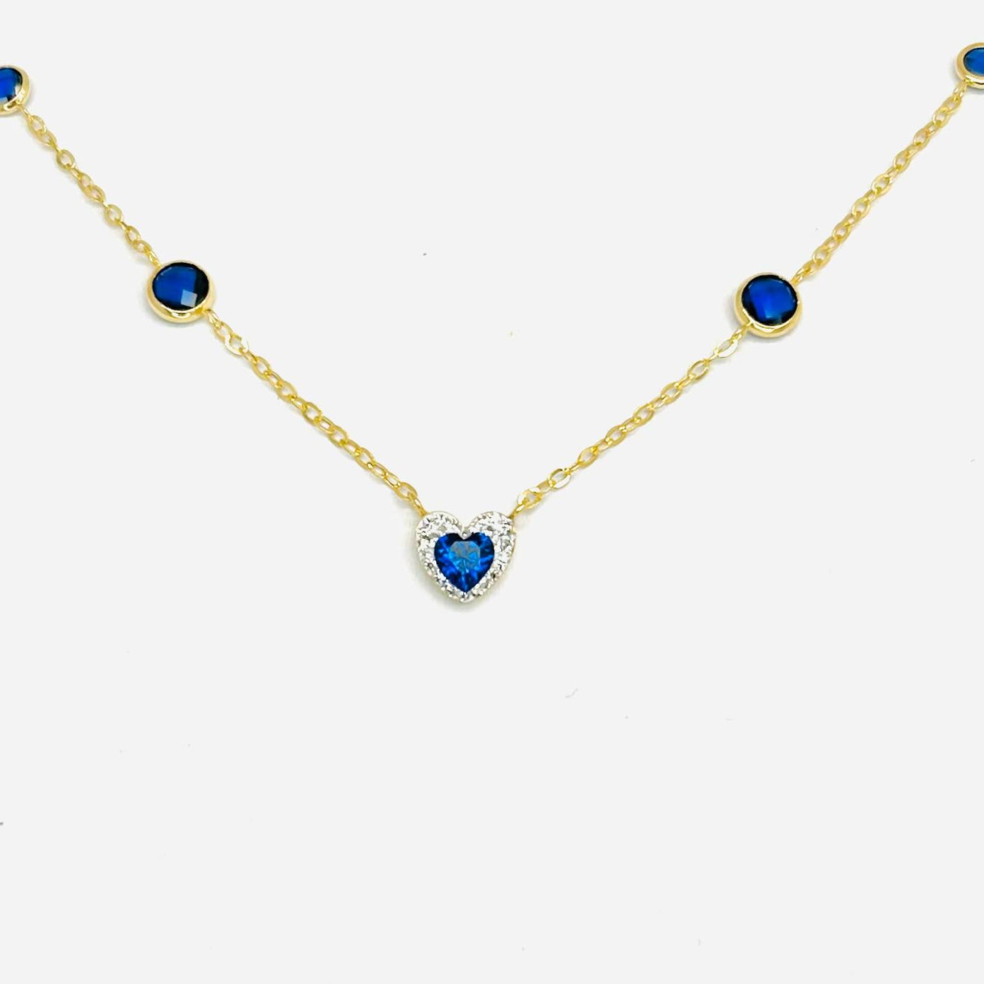 Collana Donna Oro Giallo 18 kt Zaffiro Sintetico e Zirconi Cuore _CL037