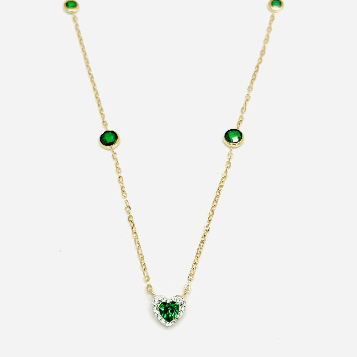 Collana Donna Oro Giallo 18 kt Smeraldo Sintetico e Zirconi Cuore _CL038