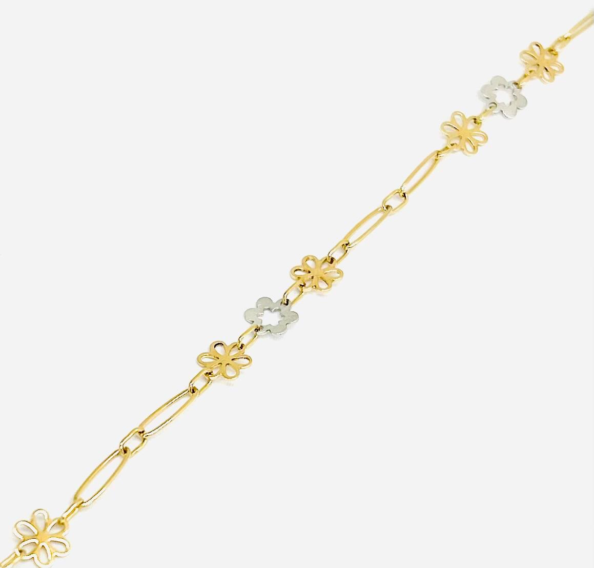 Bracciale Donna Oro Giallo e Bianco 18 kt Fiorellini _BR046