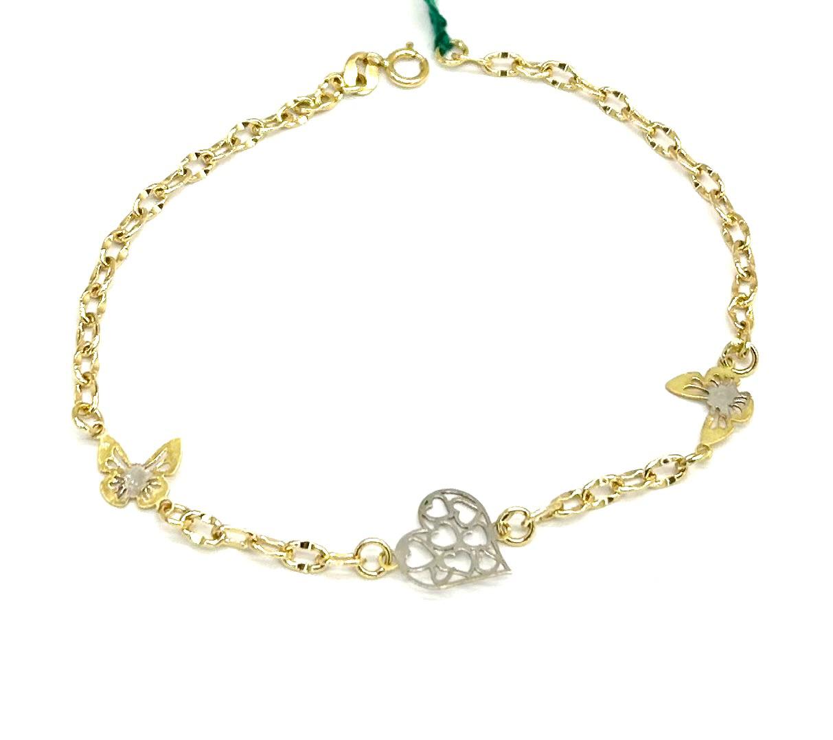 Bracciale Donna Oro Giallo e Bianco 18 kt Cuore e Farfalle _BR047