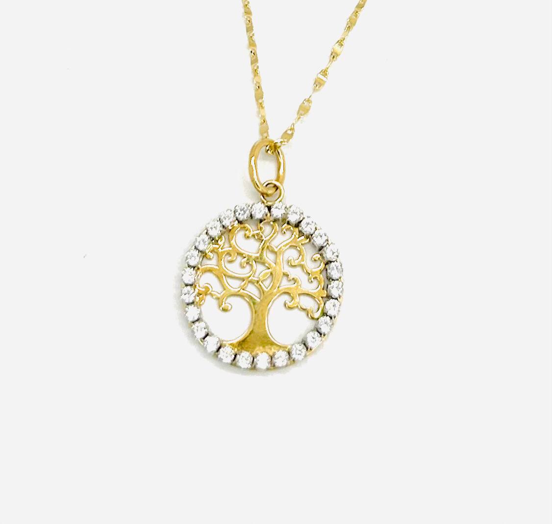 Collana Donna Oro Giallo 18 kt Albero della Vita e Zirconi _CL045