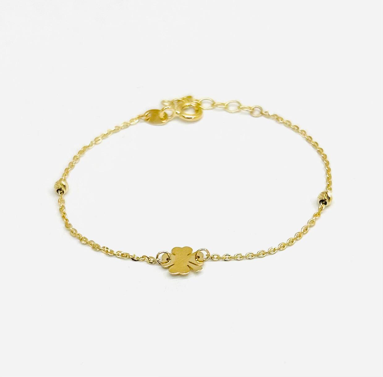 Bracciale Bambini Oro Giallo 18 kt Quadrifoglio Sfere Sfaccettate _BR054