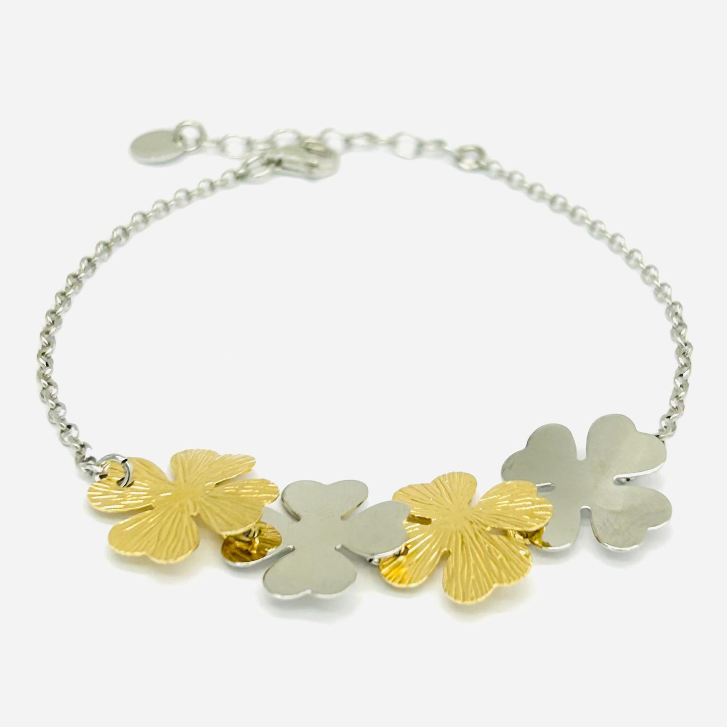 Bracciale Donna Argento Dorato Rodiato Fiori _AGB004