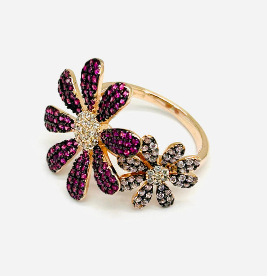 Anello Donna Argento 925 Fiori Zirconi _AGA003