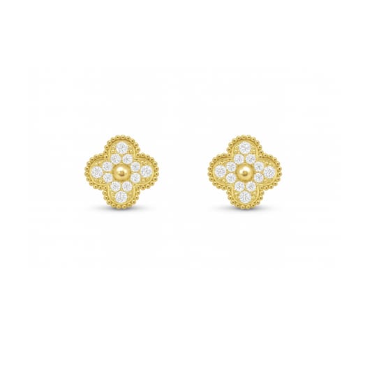 Vancleef Damen-Ohrringe aus 925er Silber mit vergoldetem vierblättrigem Kleeblatt und Kristallen _LSO06
