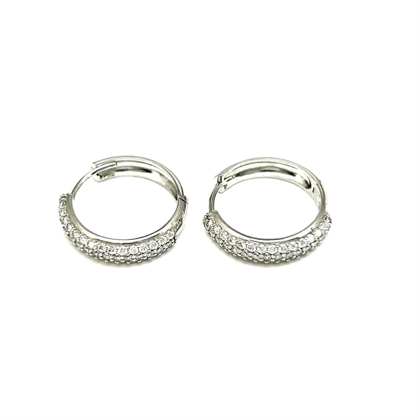 Orecchini Donna Oro Bianco Cerchio Metà Lucido Metà Zirconi _CR028