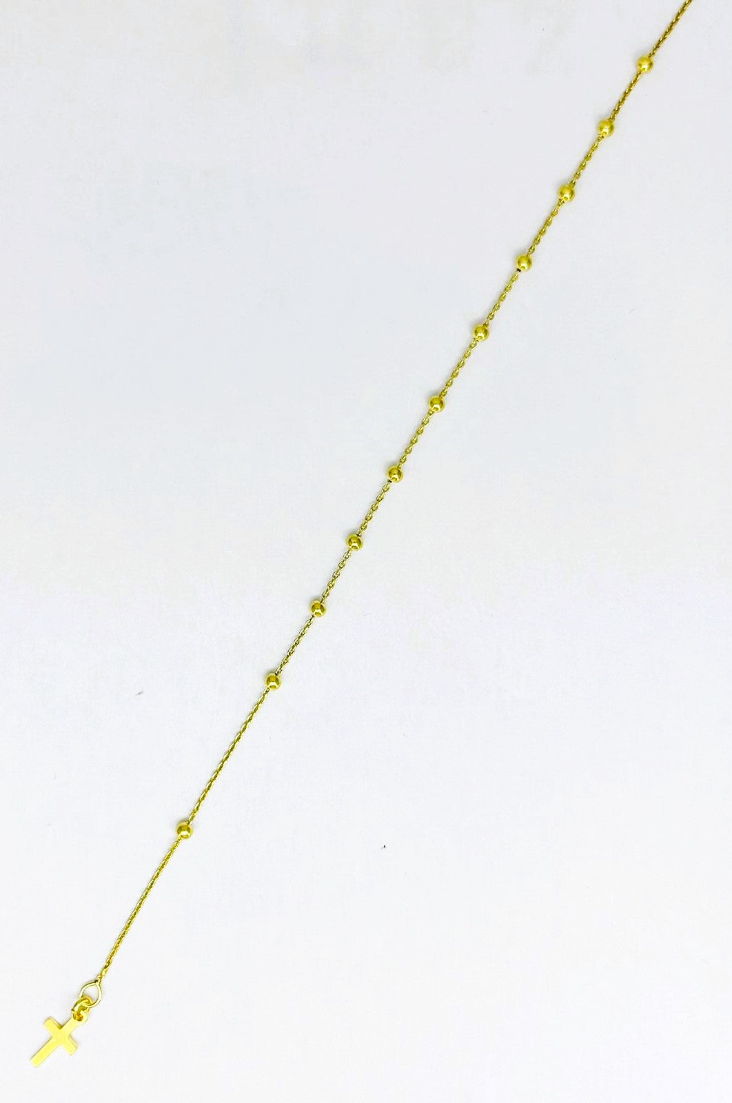 Braccialetto Donna in Argento Placcato Oro Catenina Rolò e Grani Lucidi Croce BA001
