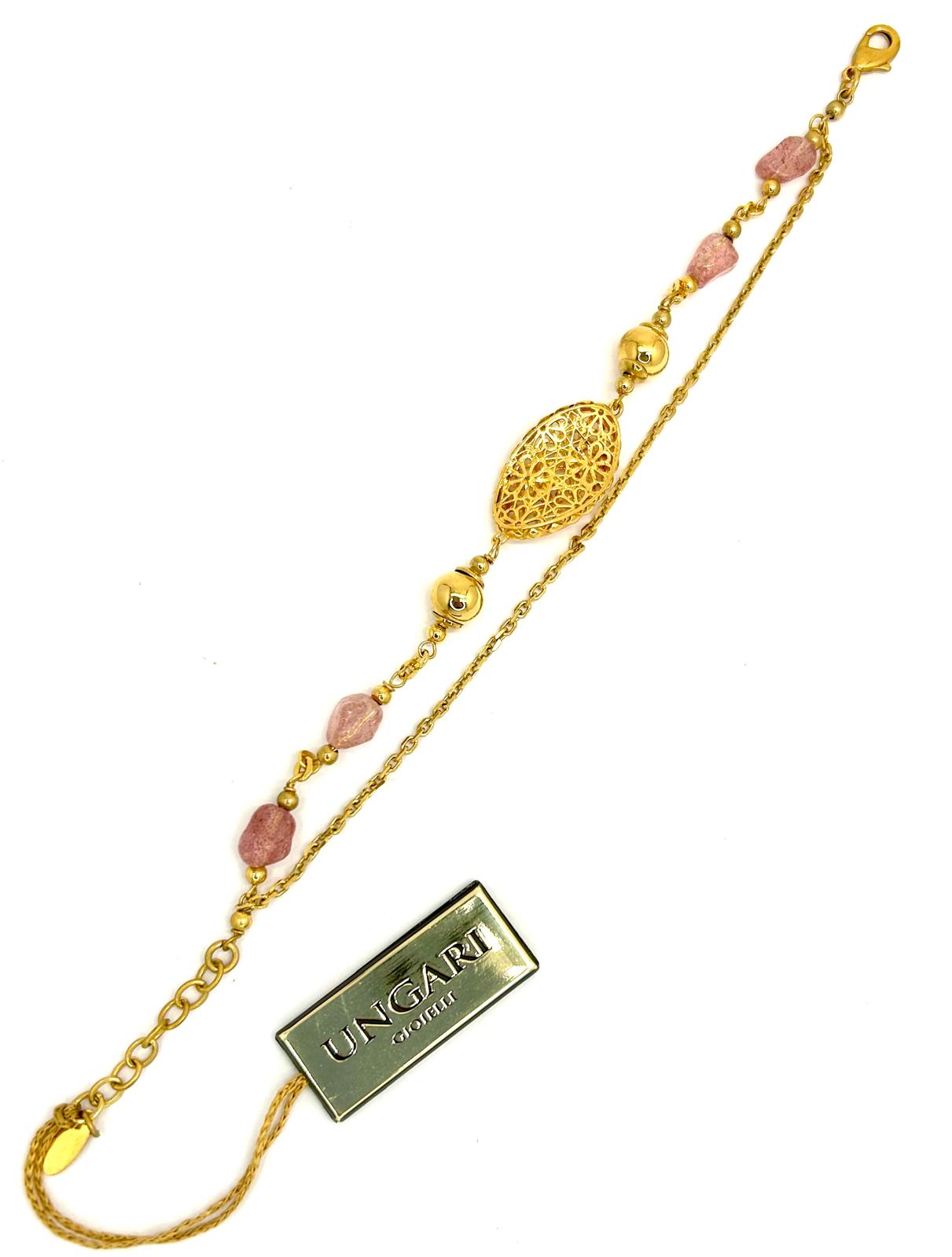 Bracciale Ungari Bronzo Donna Pietre Rosa e Centrale Floreale Dorato _BR002