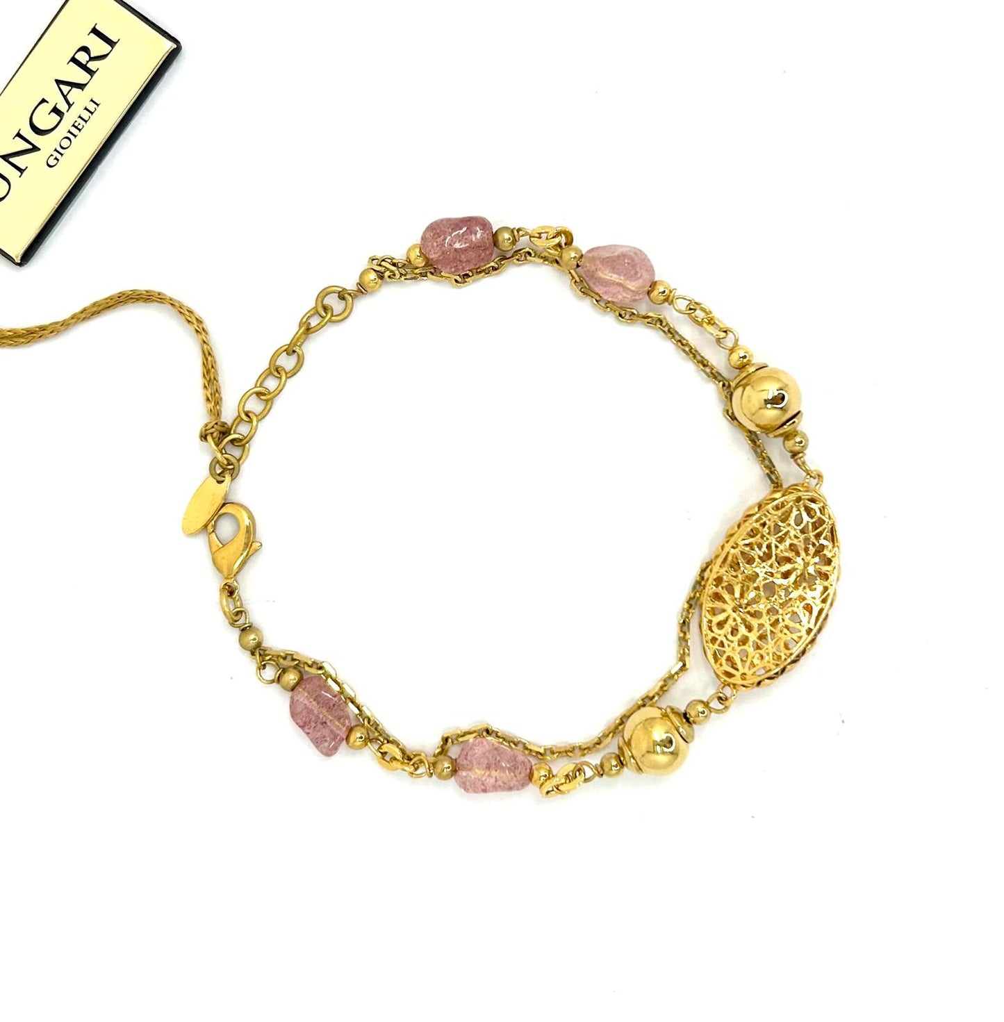 Bracciale Ungari Bronzo Donna Pietre Rosa e Centrale Floreale Dorato _BR002