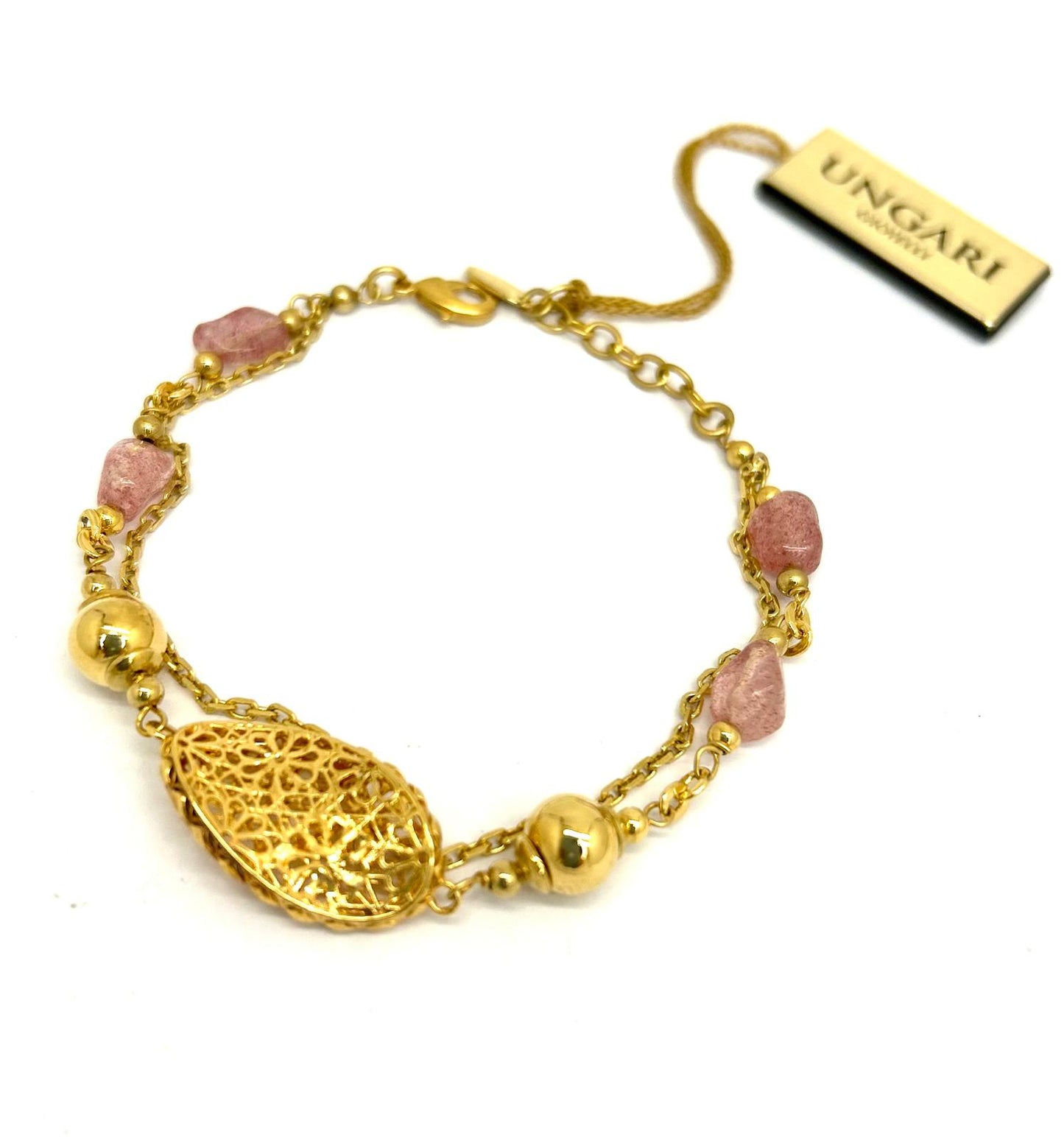 Bracciale Ungari Bronzo Donna Pietre Rosa e Centrale Floreale Dorato _BR002