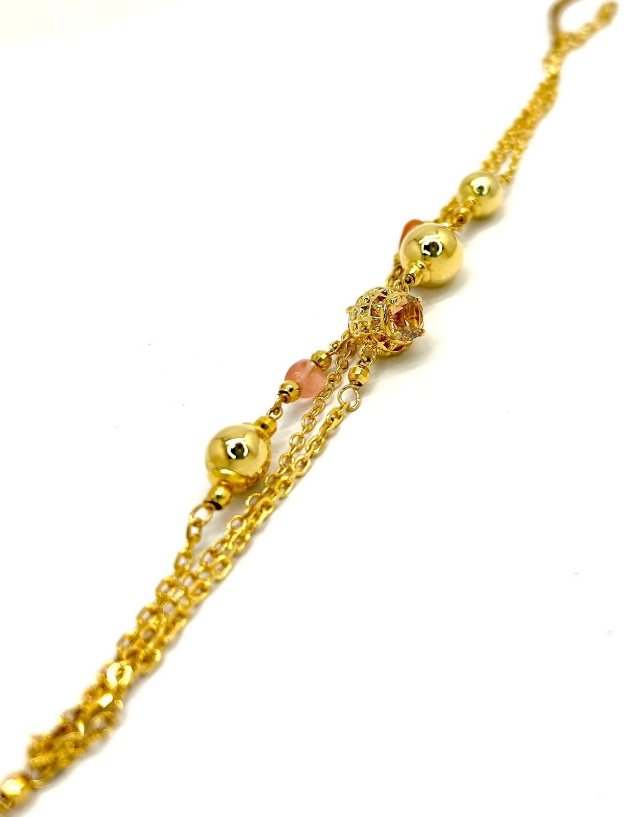 Bracciale Ungari Bronzo Donna Pietre Rosa e Sfere Dorate _BR004