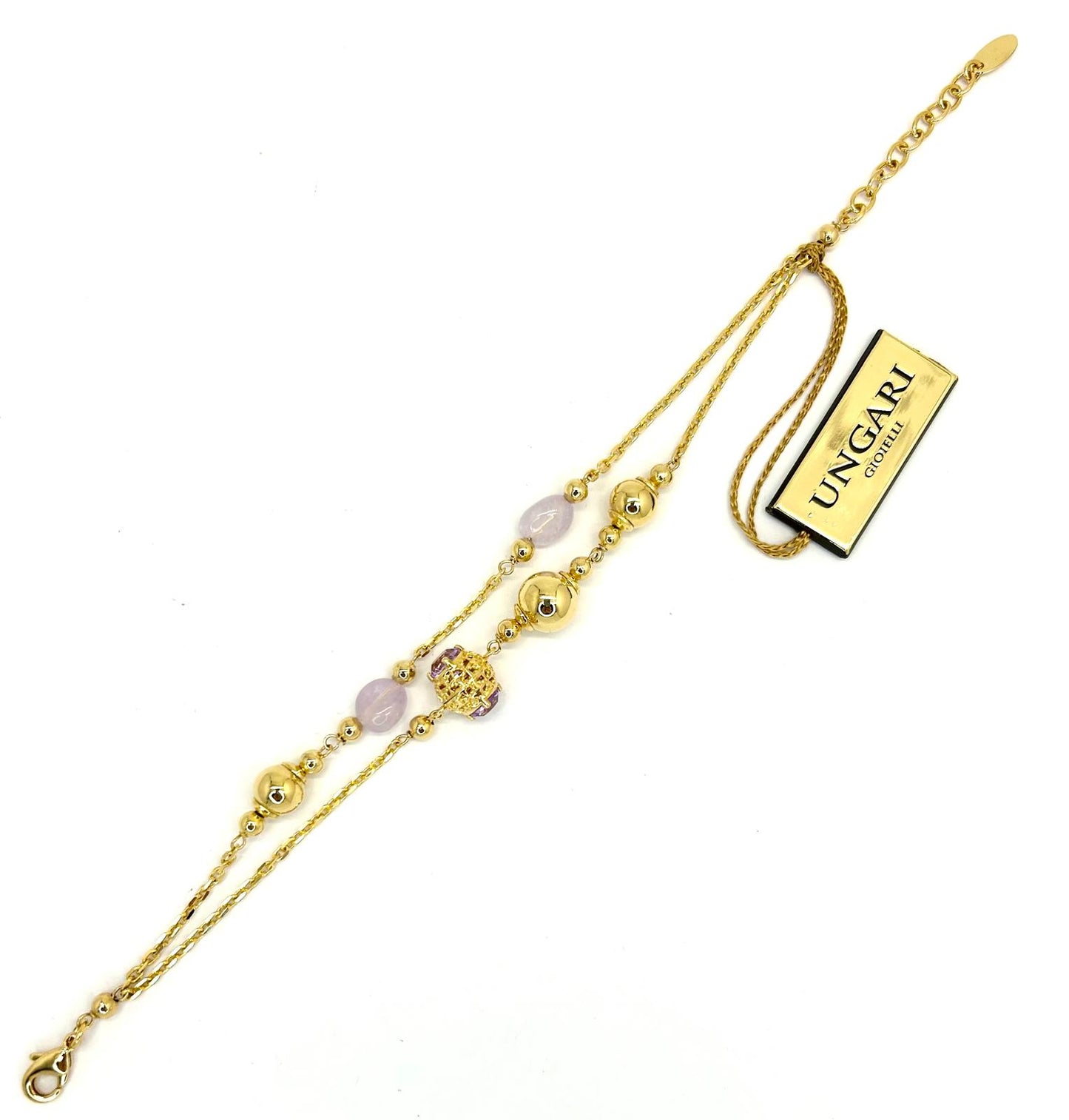 Bracciale Ungari Bronzo Donna Pietre Lilla e Sfere Dorate _BR010