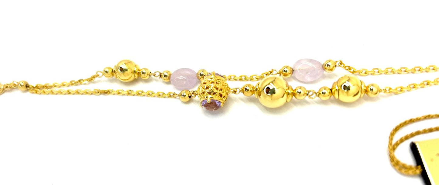 Bracciale Ungari Bronzo Donna Pietre Lilla e Sfere Dorate _BR010
