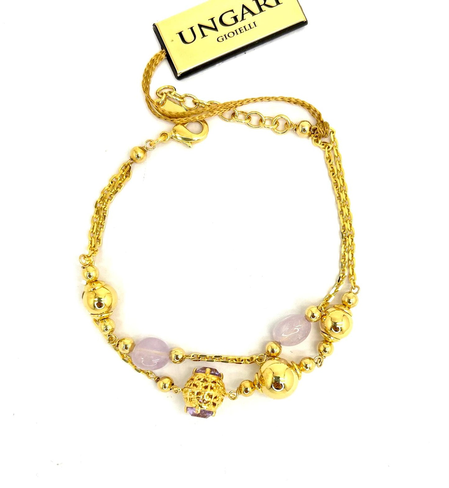 Bracciale Ungari Bronzo Donna Pietre Lilla e Sfere Dorate _BR010