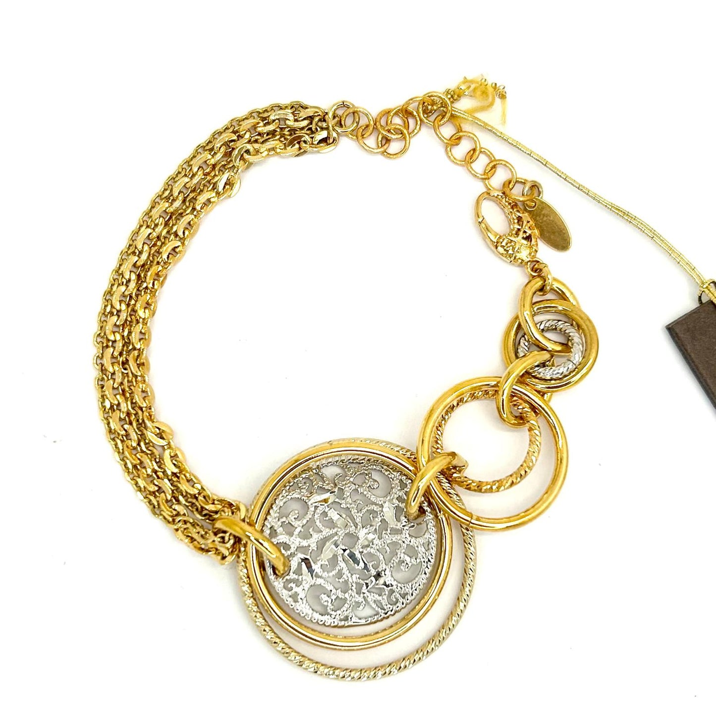 Bracciale Ungari Bronzo Donna Dorato Con Centrale Cerchio Argento BELLA _BR004
