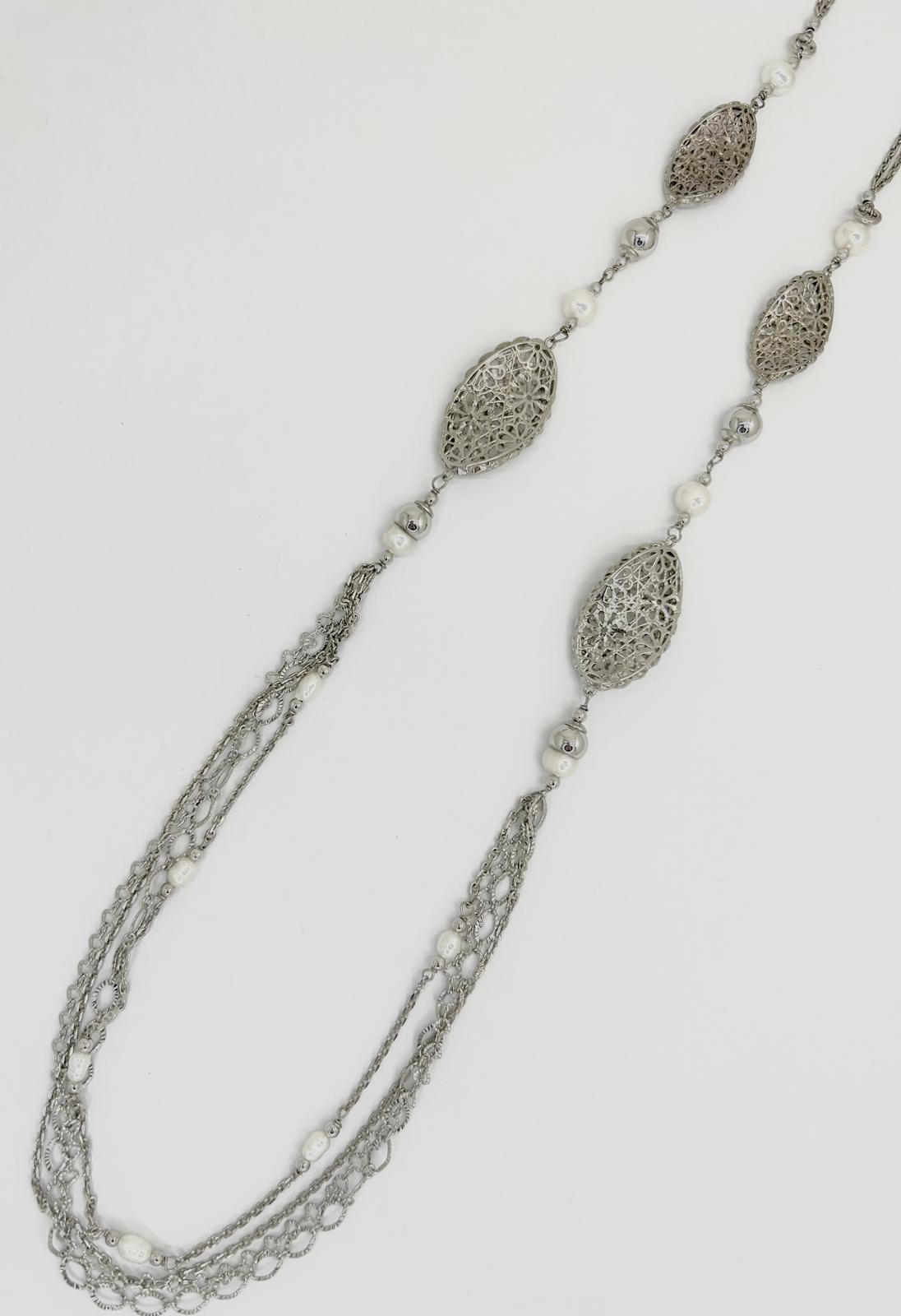 Collana Lunga Ungari Donna Bronzo Multifilo Perle Ovali Floreali LE FATE _CL012