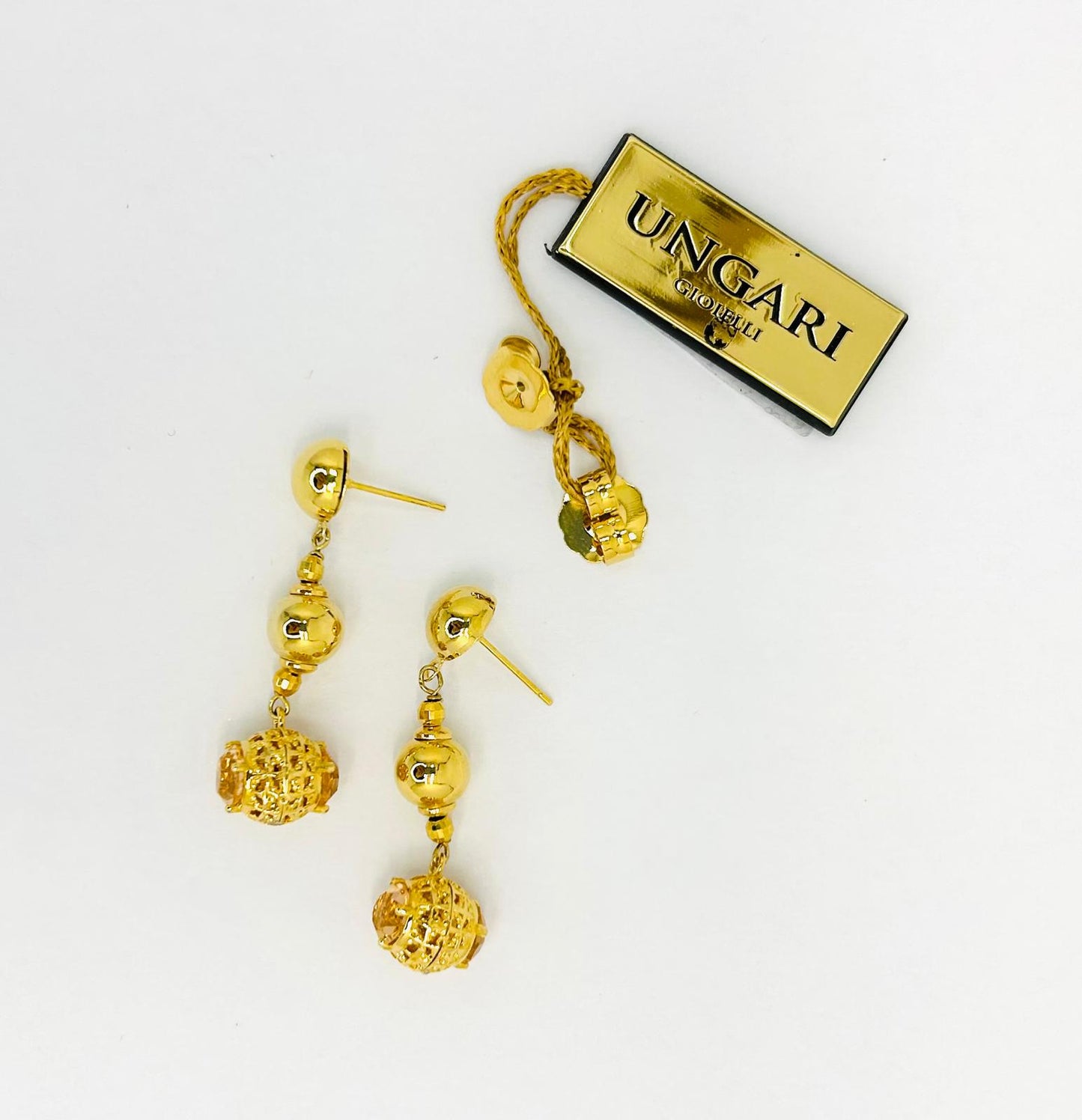 Orecchini Ungari Donna Bronzo Pendenti Sfere E Pietra Color. Pesca _ OR004