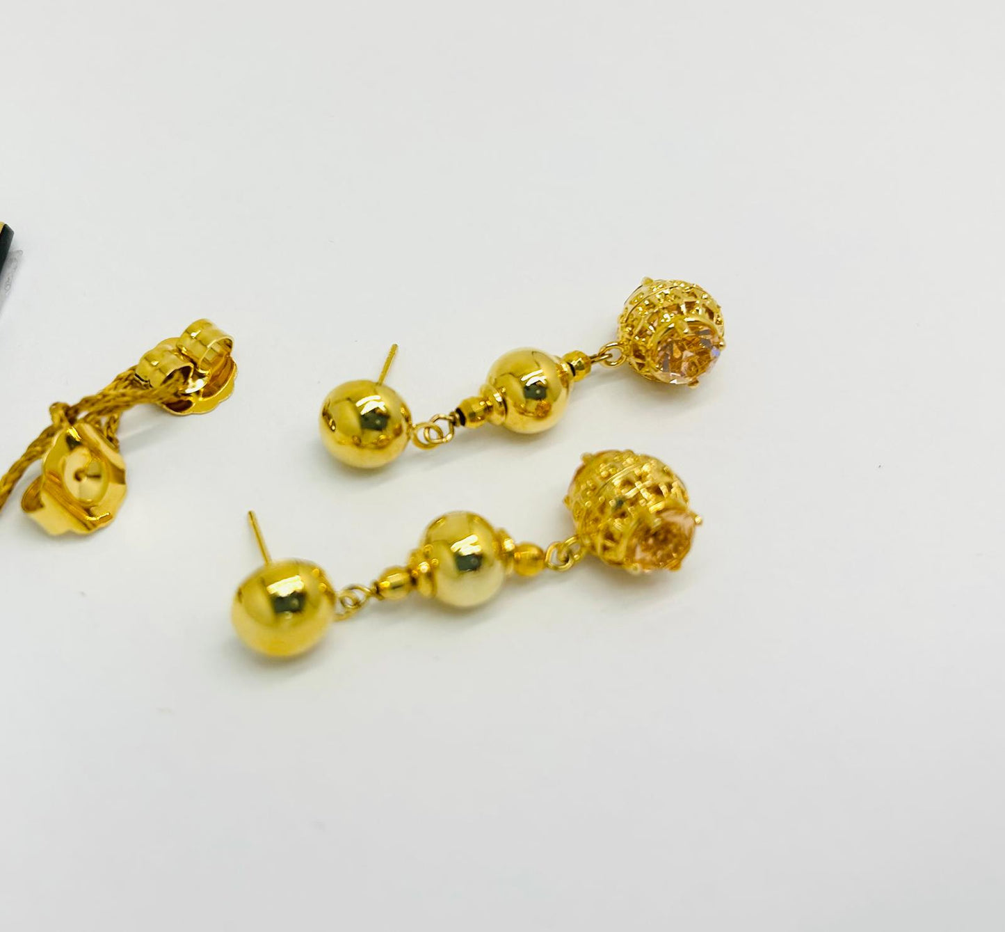 Orecchini Ungari Donna Bronzo Pendenti Sfere E Pietra Color. Pesca _ OR004