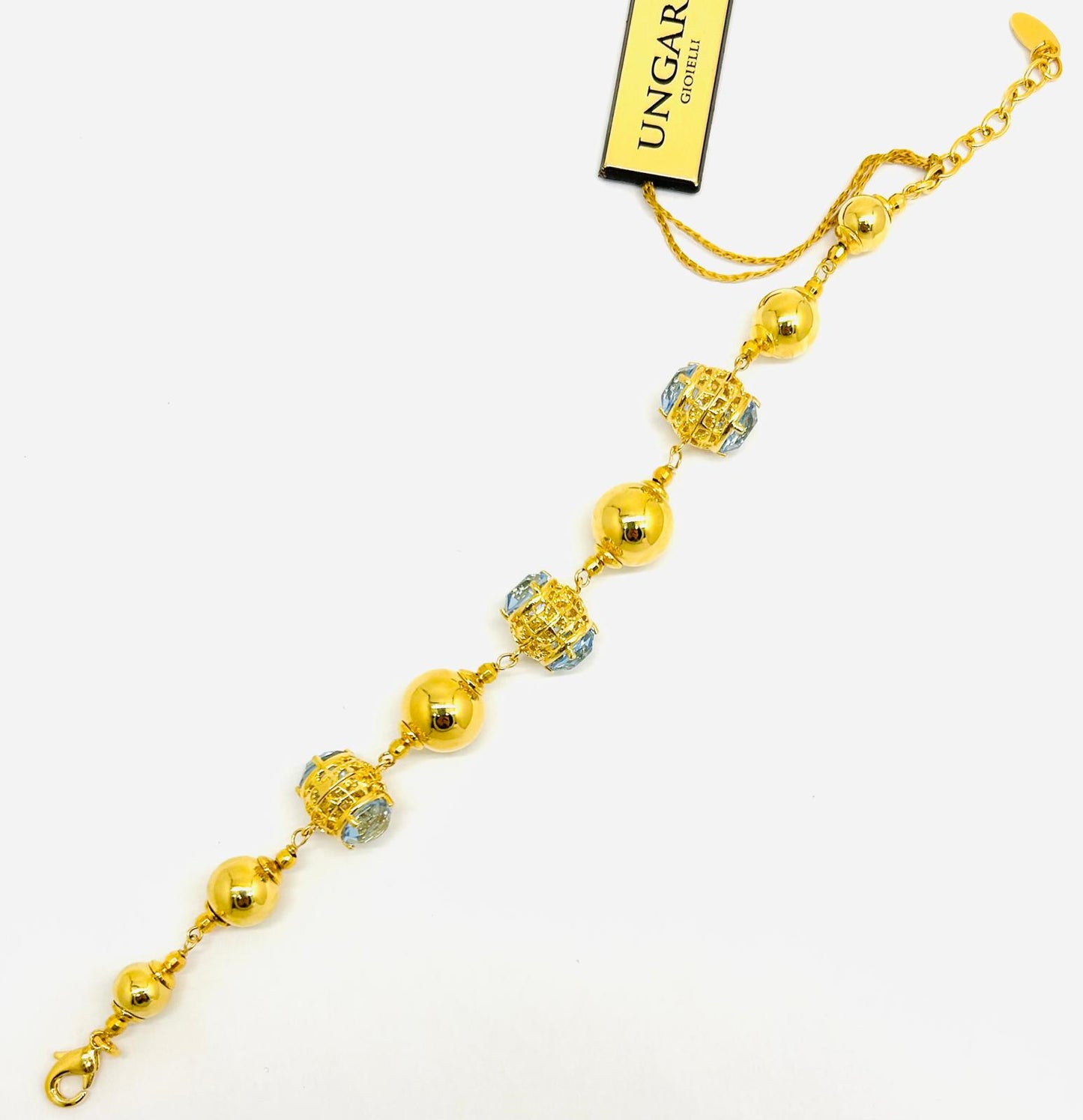 Bracciale Ungari Bronzo Donna Sfere Dorate e Pietre Azzurre _BR007