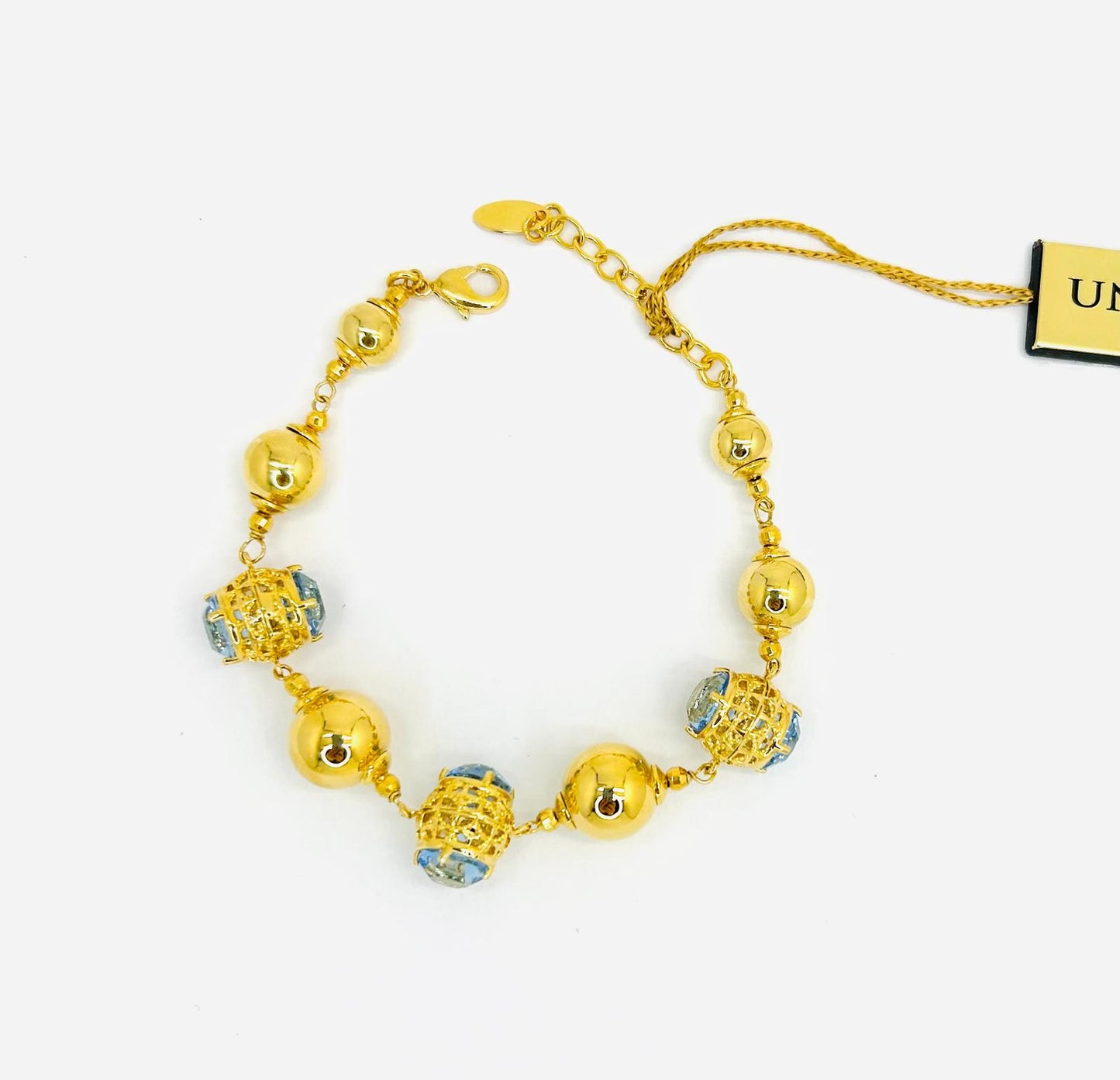 Bracciale Ungari Bronzo Donna Sfere Dorate e Pietre Azzurre _BR007