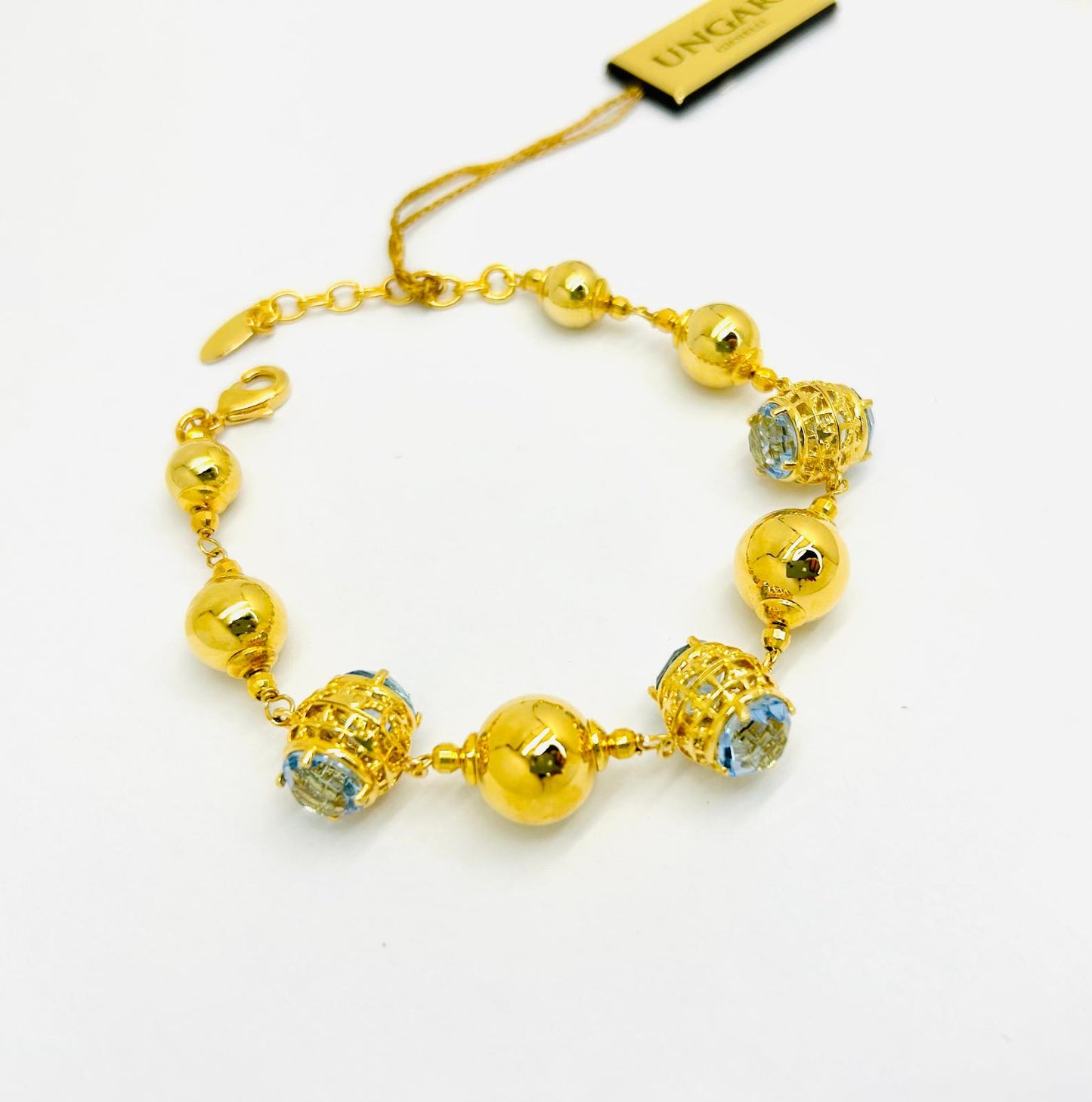 Bracciale Ungari Bronzo Donna Sfere Dorate e Pietre Azzurre _BR007