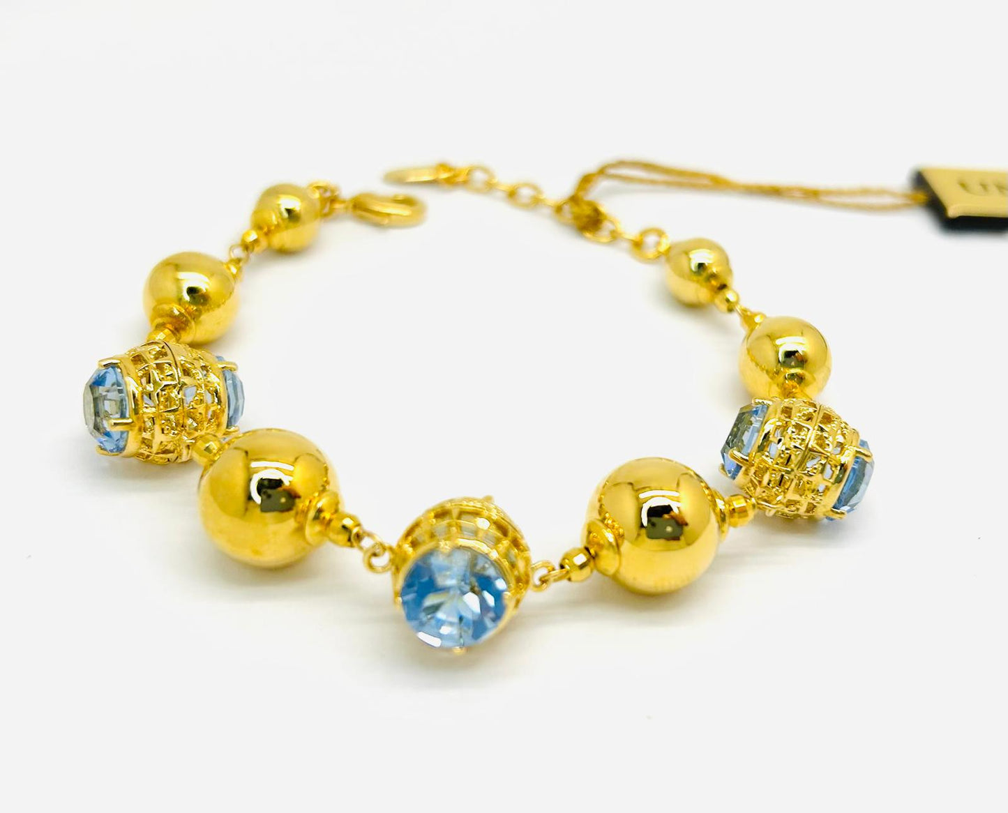 Bracciale Ungari Bronzo Donna Sfere Dorate e Pietre Azzurre _BR007