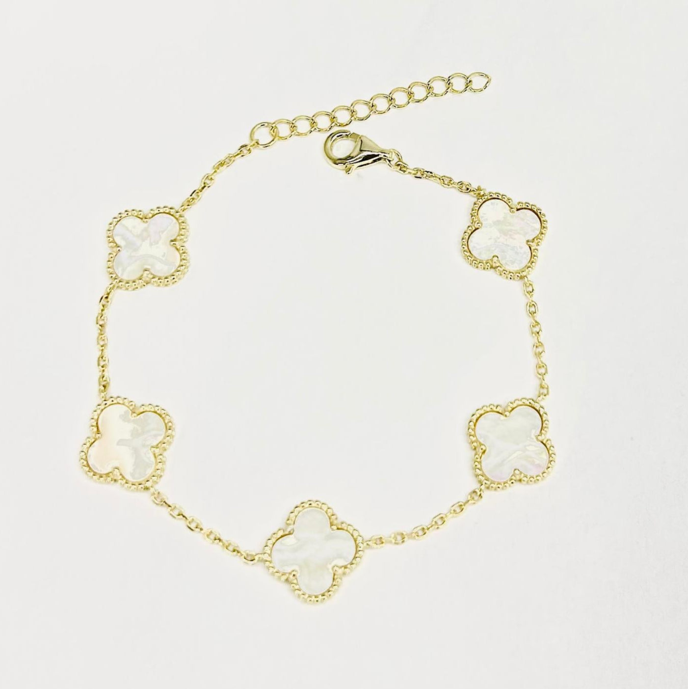 Vancleef Damen Armband 925 Silber Gold Vierblättriges Kleeblatt Perlmutt _LSB02