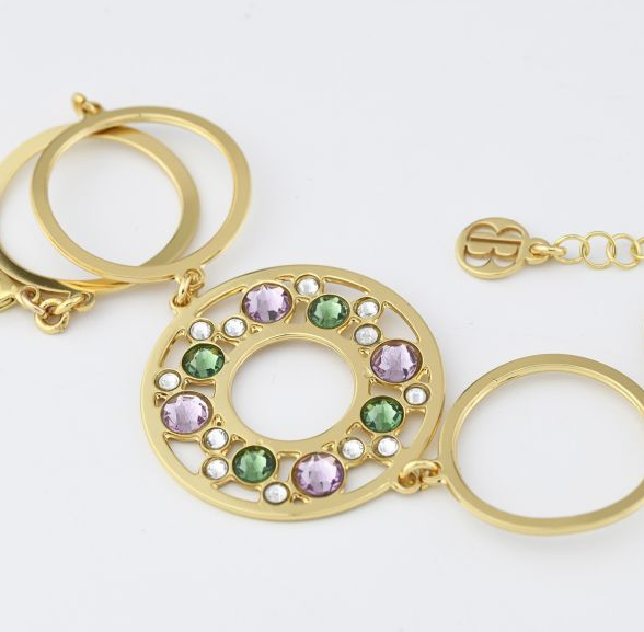 Boccadamo Damen-Armband, Bronze, Kreise, Gelbgold, plattiert, grüner Erinit und helle Amethyst-Kristalle, _XB1021D