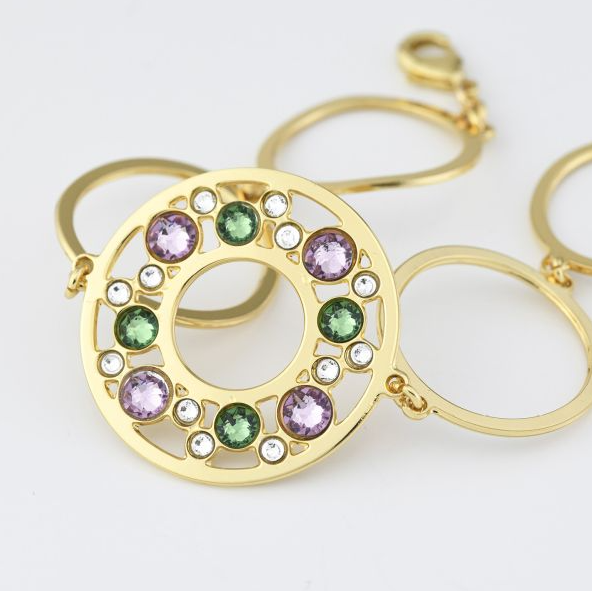 Boccadamo Damen-Armband, Bronze, Kreise, Gelbgold, plattiert, grüner Erinit und helle Amethyst-Kristalle, _XB1021D
