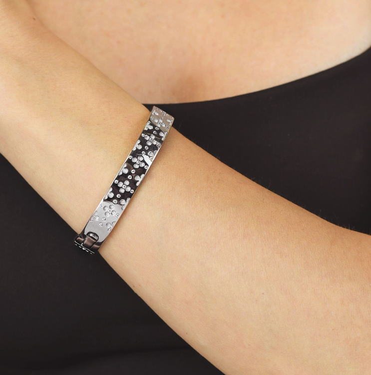 Bracciale Rigido Boccadamo Donna Bronzo Argentato Motivo Floreale e Zirconi _XB1022