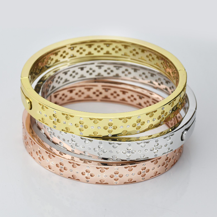 Bracciale Rigido Boccadamo Donna Bronzo Argentato Motivo Floreale e Zirconi _XB1022
