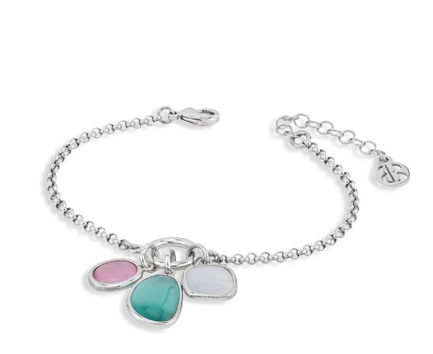 Boccadamo Damen-Armband Bronze Kristall Anhänger Farbe Babyrosa Hellblau Weiß _XB1027
