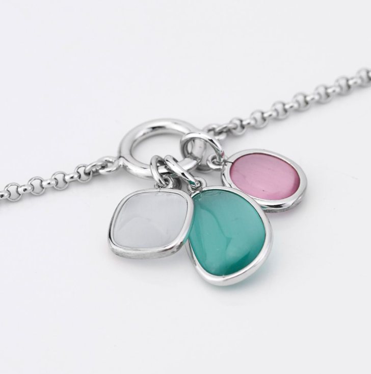 Boccadamo Damen-Armband Bronze Kristall Anhänger Farbe Babyrosa Hellblau Weiß _XB1027