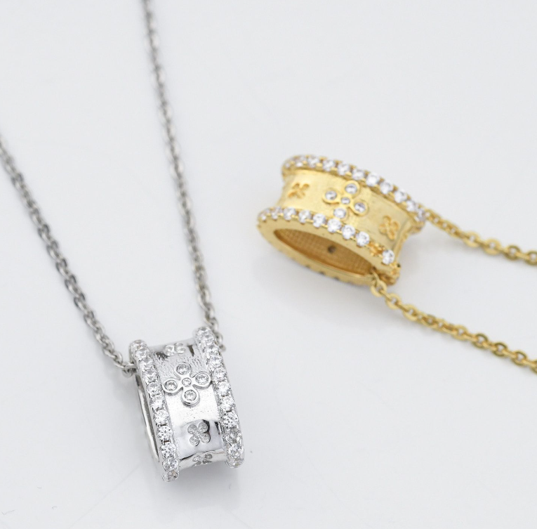 Collana Boccadamo Donna Bronzo Pendente Ovale Motivo Floreale con Zirconi _XGR724D