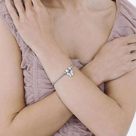 Bracciale Luca Barra Donna Acciaio Argentata Ciondolo Farfalla Cristalli _BK1936